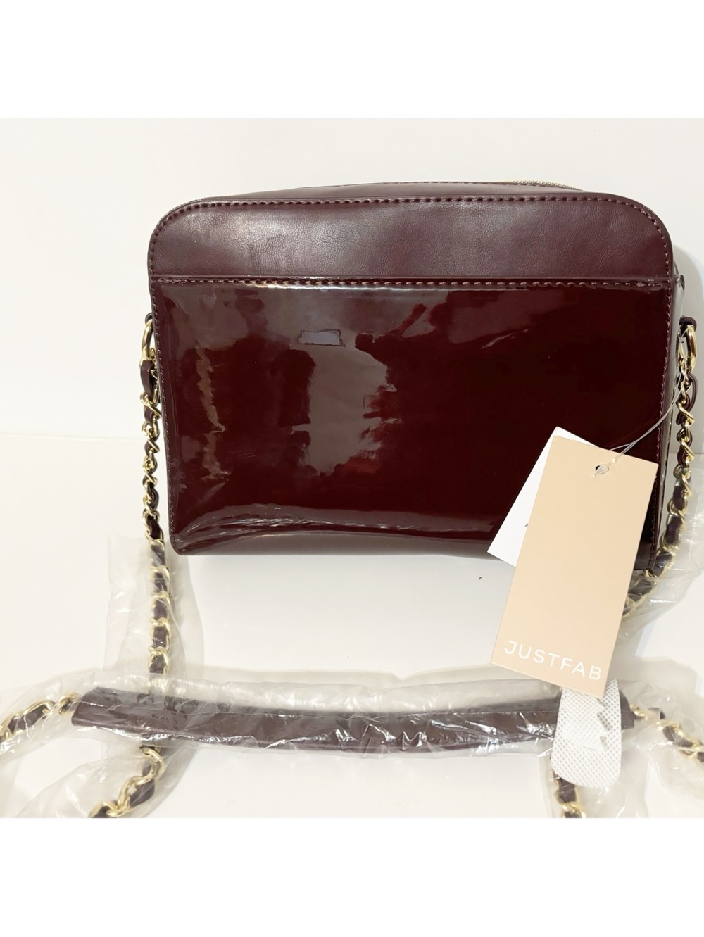 JUSTFAB Burgundy Crossbody Purse with Chain Strap Shoulder Bag NEW